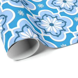 Papier Cadeau Marocain en tuiles motif - Bleu et Blanc