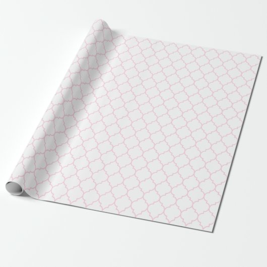 Papier Cadeau Marocain Quatrefoil rose-clair sur le blanc (Déroulé)