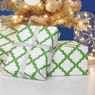 Papier Cadeau Marocain vert et blanc Quatrefoil de vacances