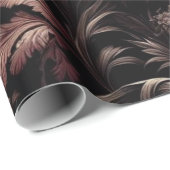 Papier cadeau Maroon Black Floral (Coin rond)