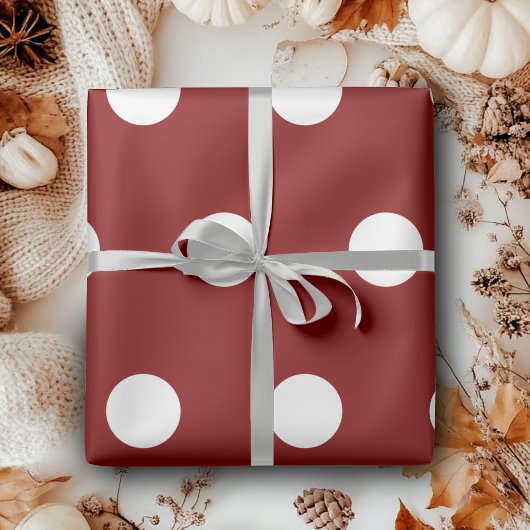 Papier Cadeau Maroon Blanc Moyen Pois