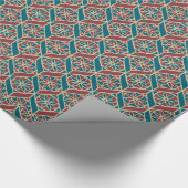 Papier Cadeau Maroon, Motif ethnique Turquoise, Fleurs, Chevrons (Coin)
