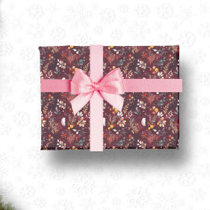 PAPIER CADEAU MAROON NOËL DÉCORATION FESTIVE PLUTÔT FLORALE