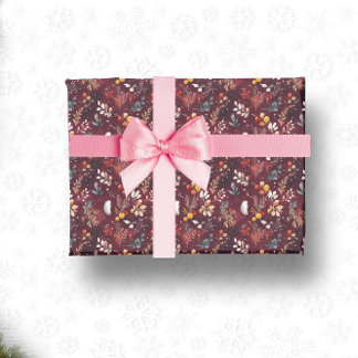 PAPIER CADEAU MAROON NOËL DÉCORATION FESTIVE PLUTÔT FLORALE