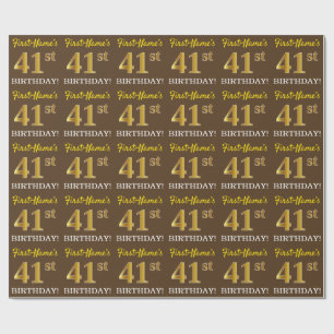 Papier Cadeau Marron, aspect or imitation "41e ANNIVERSAIRE"