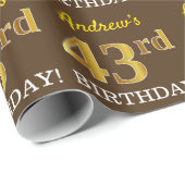 Papier Cadeau Marron, aspect or imitation "43e ANNIVERSAIRE" (Coin rond)