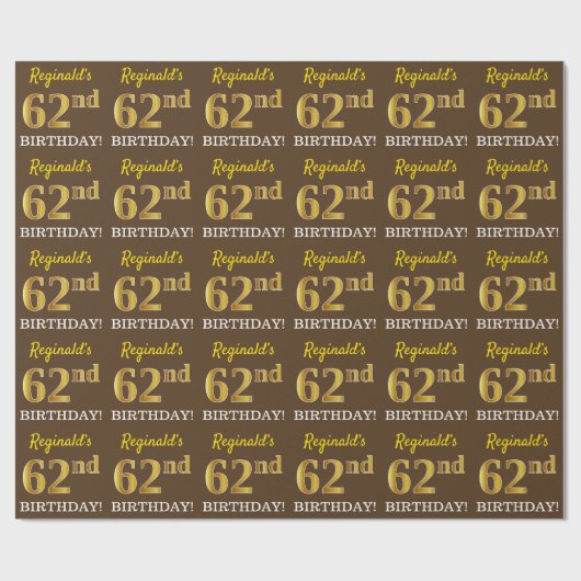 Papier Cadeau Marron, aspect or imitation "62e ANNIVERSAIRE" (Plat)