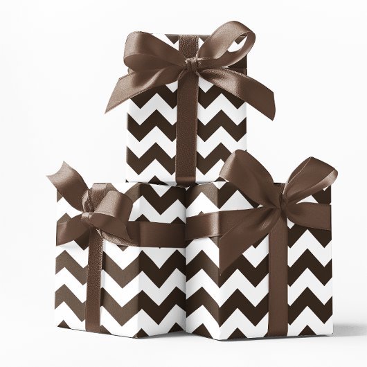 Papier Cadeau Marron Chocolat et Chevron Blanc