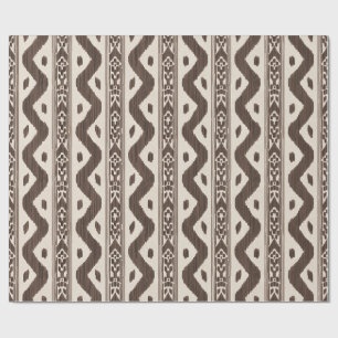 Papier Cadeau Marron Chocolat Ikat, Rayure Tissée sur Crème