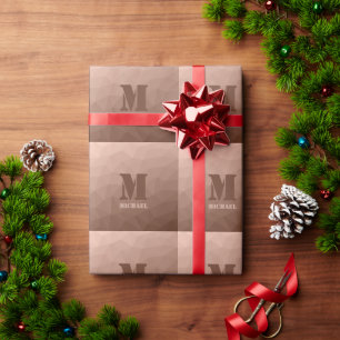 Papier Cadeau Marron moka motif géométrique en maille Monogramme