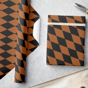 Papier Cadeau Marron Noir Harlequin Diamants Damier Design