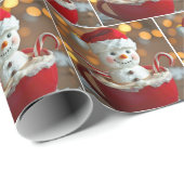Papier Cadeau Marshmallow Snowman Dans Chocolat Chaud (Coin rond)
