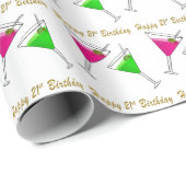 Papier Cadeau Martinis rose et vert 21e anniversaire (Coin rond)