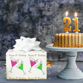 Papier Cadeau Martinis rose et vert 21e anniversaire