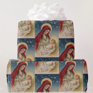 Papier Cadeau Mary Baby Jesus Halo Vintage Card Reproduction