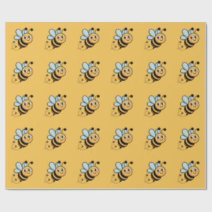 Papier Cadeau Mascotte d'abeille enfantine avec piste en pointil