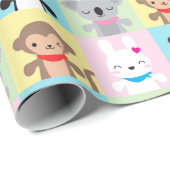 Papier Cadeau Mascottes d'animaux Super Cute Kawaii (Coin rond)