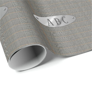 Papier Cadeau Masculine Grey Tweet Monogrammed GiftWrap Mens