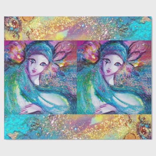 Papier Cadeau MASQUE EN BLEU / Masques vénitiens (Plat)