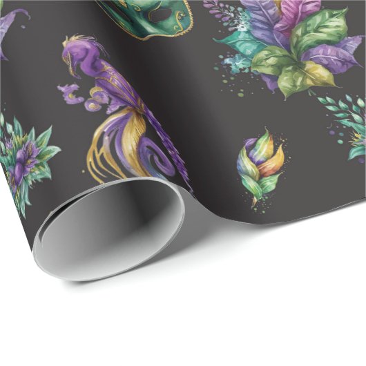 Papier Cadeau Masque Green Mardi Gras (Coin rond)