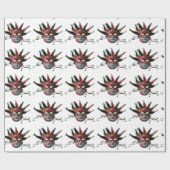 Papier Cadeau MASQUE JESTER ROUGE NOIR, Fête Mascarade, Blanc (Plat)