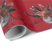 Papier Cadeau MASQUE JESTER ROUGE NOIR, Fête Mascarade, Blanc (Coin rond)