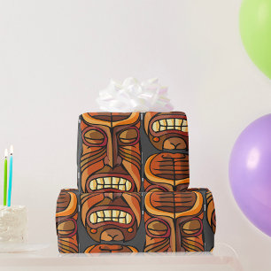 Papier Cadeau Masque Tiki Tribal de Style Polynésien