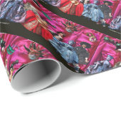 PAPIER CADEAU MASQUERADE MASQUÉRADE DE PUPPETS ITALIENS ANTIQUE, (Coin rond)