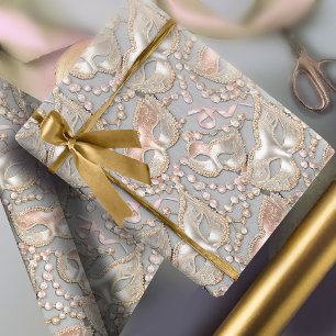 Papier Cadeau Masquerade perles Motif Masques Rose Gold ID1031