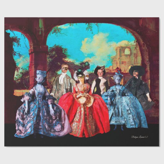 PAPIER CADEAU MASQUERADE PUPPETS VÉNITIENS ANTIQUE (Plat)