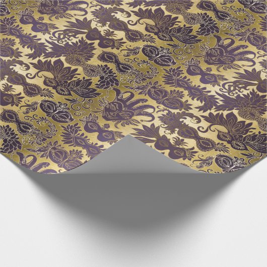 Papier Cadeau Masques Mardi Gras Gold et Purple (Coin)