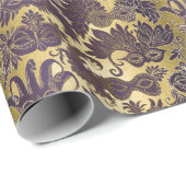 Papier Cadeau Masques Mardi Gras Gold et Purple (Coin rond)