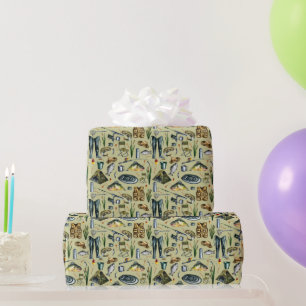Papier Cadeau Matériel de pêche tente de radeau de pêche motif d