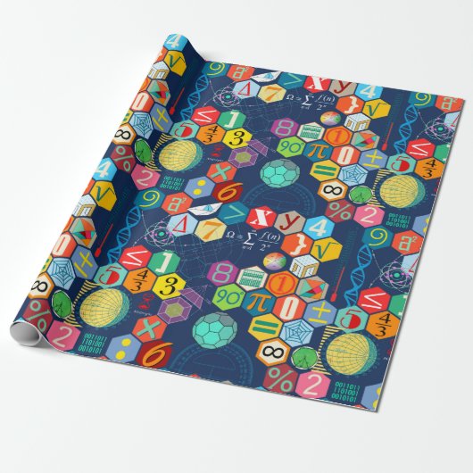 Papier Cadeau Maths en couleur (bleu) (Déroulé)