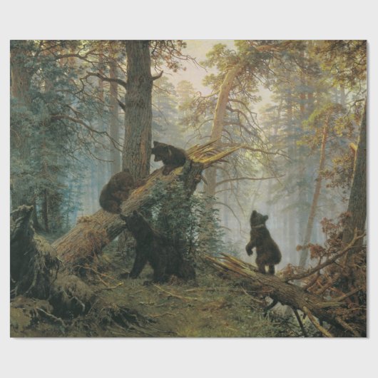 Papier Cadeau Matin dans une forêt de pins (Ours dans les bois) (Plat)