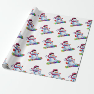 Papier Cadeau Matte de bonhomme de neige de snowboarding