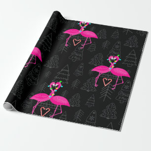 Papier Cadeau mauvais coeur de bonbons flamingo de noël