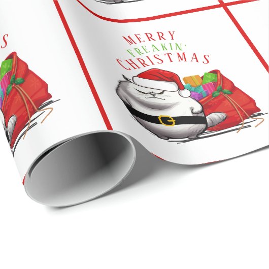 Papier Cadeau Mauvaise attitude Père Noël Chat Noël (Coin rond)