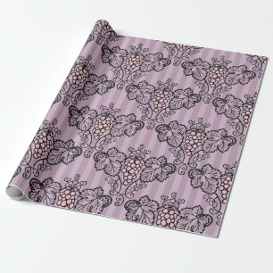 Papier Cadeau Mauve et noir motif vintage raisins