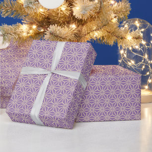 Papier Cadeau Mauve Oriental Jaune Asanoha Motif Japon