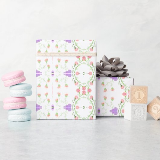 Papier Cadeau Mauve rose et corail (Baby Shower)