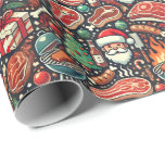 Papier Cadeau Meat Lovers' Christmas Wrapping Paper<br><div class="desc">Celebrate the holidays with a meaty twist using this playful Christmas wrapping paper! Featuring cartoon steaks, bacon strips, sausages, and drumsticks wearing Santa hats, this design is perfect for carnivores and BBQ enthusiasts. The seamless and colorful pattern adds humor and flavor to holiday gifting, making it a unique choice for...</div>