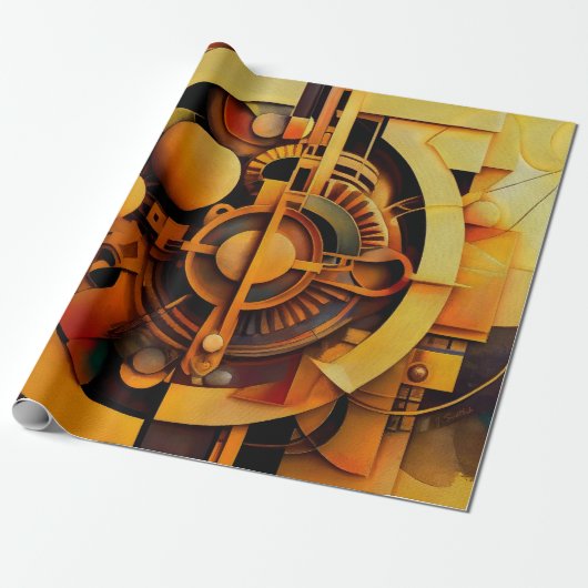Papier Cadeau Mécanisme doré abstrait Steampunk (Déroulé)