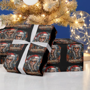 Papier Cadeau Méchante Mme Claus motarde, Cadeau de Noël de gran
