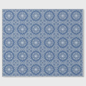 Papier Cadeau Médaillon en Motif de tuiles persanes - Bleu et bl (Plat)