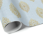 Papier Cadeau Médaillon Ikat Glittery - Sky Blue & Gold (Coin rond)