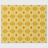 Papier Cadeau Médaillon Motif en Motif Batik Jaune de moutarde (Plat)
