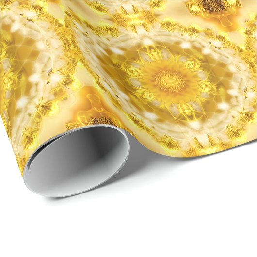 Papier Cadeau Médaillon Motif en Motif Batik Jaune de moutarde (Coin rond)