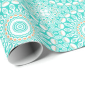 Papier Cadeau Médaillon Turquoise Bleu Océan (Coin rond)