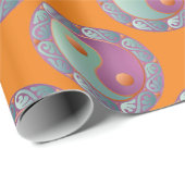 Papier Cadeau Médaillon Yin Yang Violet Turquoise (Coin rond)